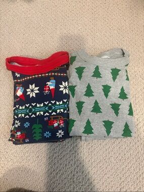 Holiday Pajama Top Set - Green Trees & Navy Festive Print